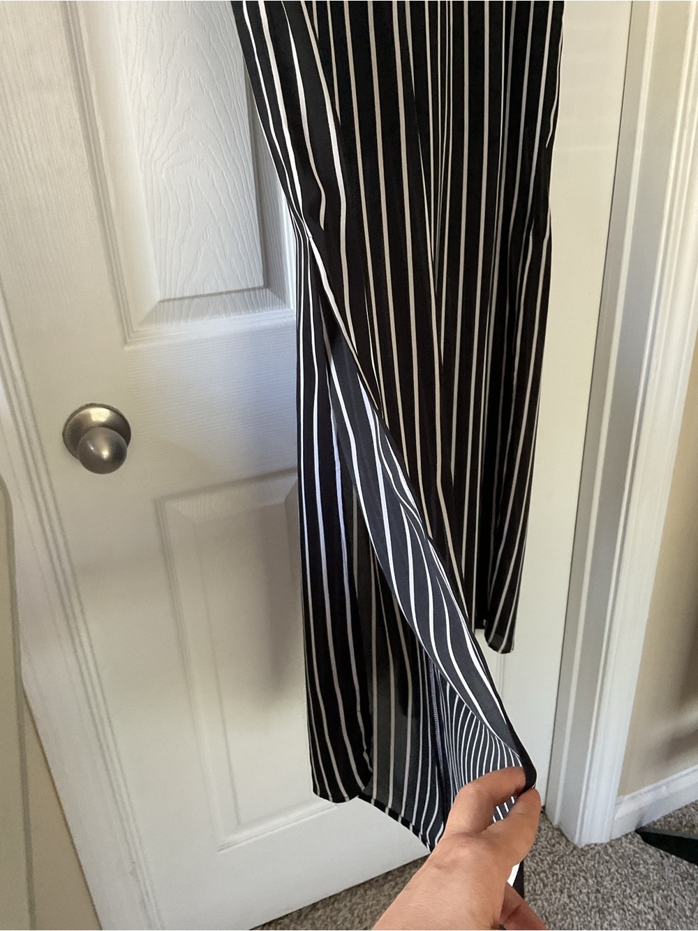 Analili Black White Striped Paperbag Waist Wide Leg Pants M - Picture 6 of 13